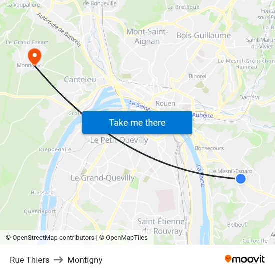 Rue Thiers to Montigny map