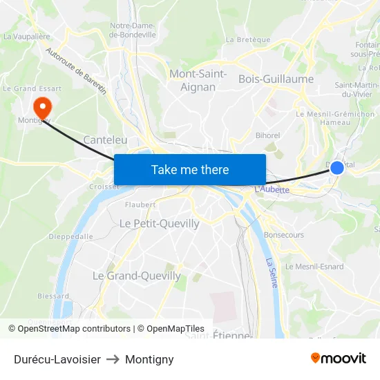 Durécu-Lavoisier to Montigny map