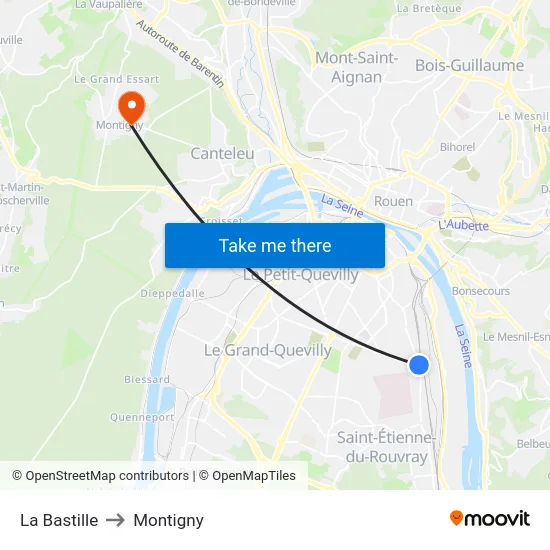 La Bastille to Montigny map