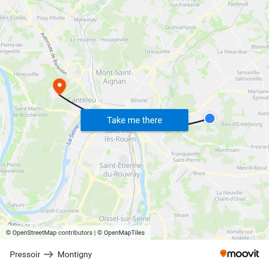 Pressoir to Montigny map