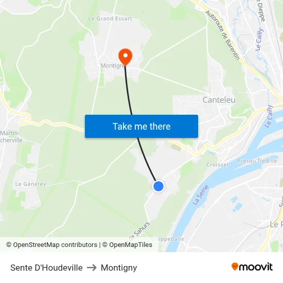 Sente D'Houdeville to Montigny map