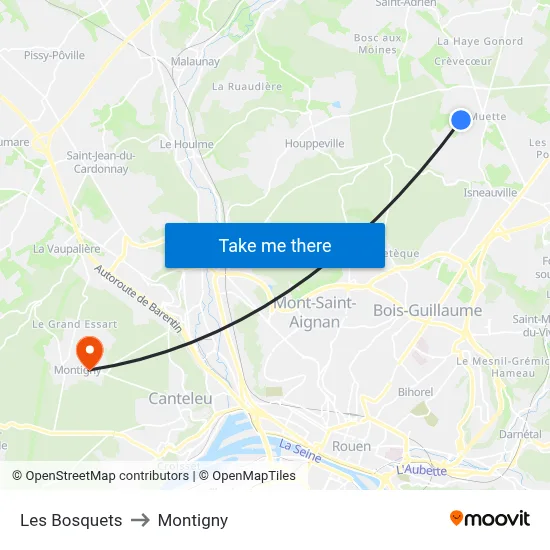 Les Bosquets to Montigny map
