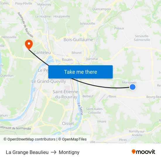 La Grange Beaulieu to Montigny map