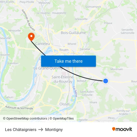 Les Châtaigniers to Montigny map