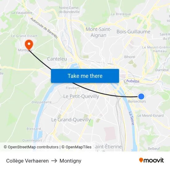 Collège Verhaeren to Montigny map