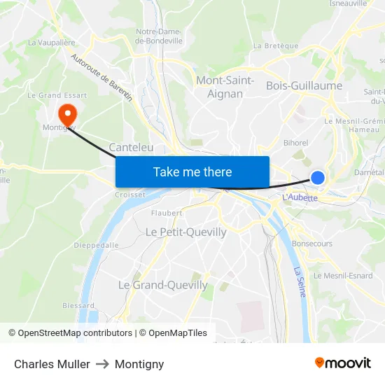 Charles Muller to Montigny map
