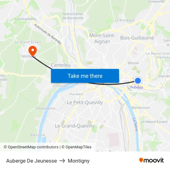 Auberge De Jeunesse to Montigny map