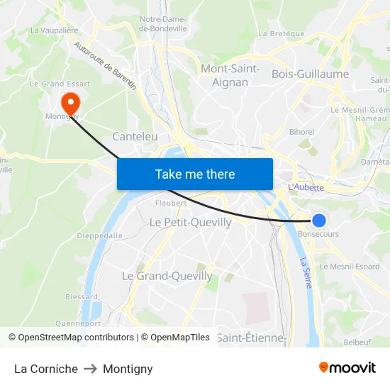 La Corniche to Montigny map