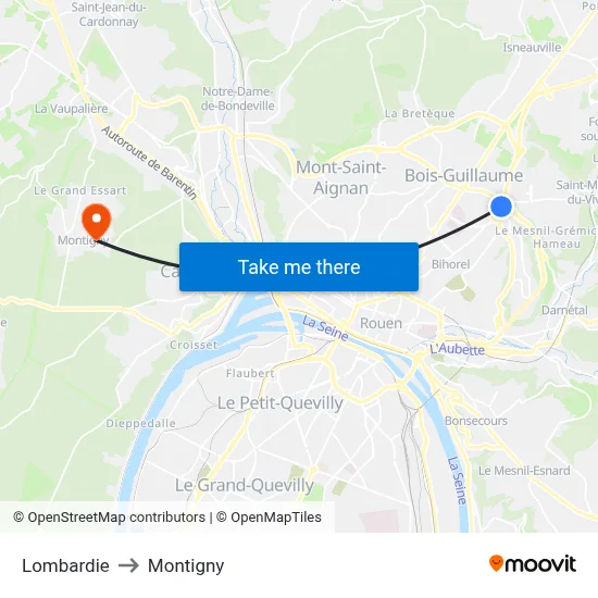 Lombardie to Montigny map