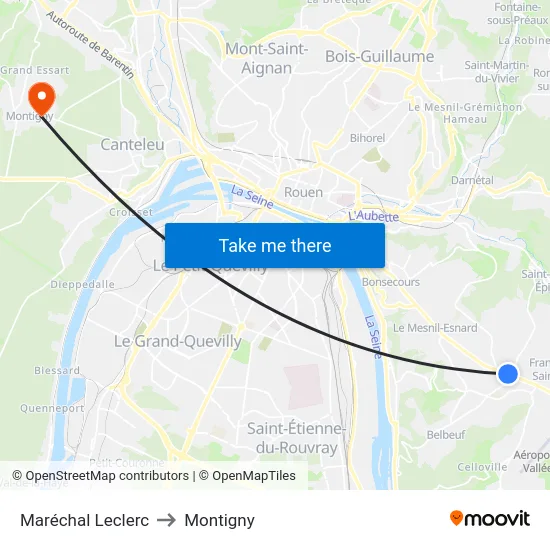Maréchal Leclerc to Montigny map
