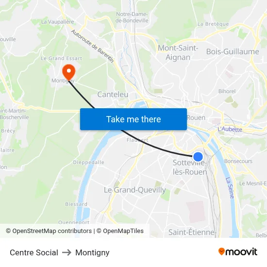 Centre Social to Montigny map