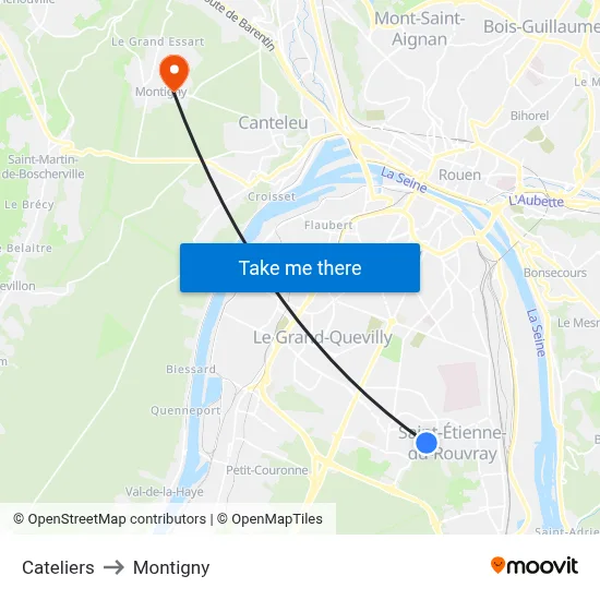 Cateliers to Montigny map