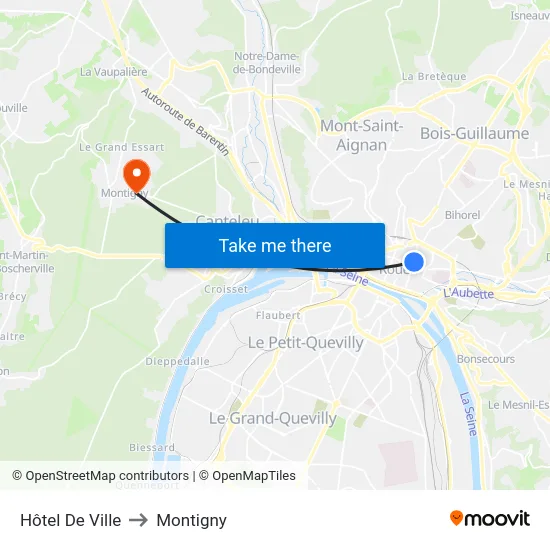 Hôtel De Ville to Montigny map