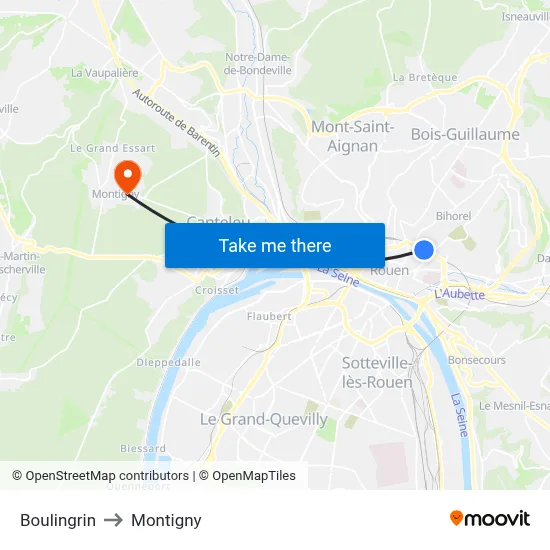 Boulingrin to Montigny map