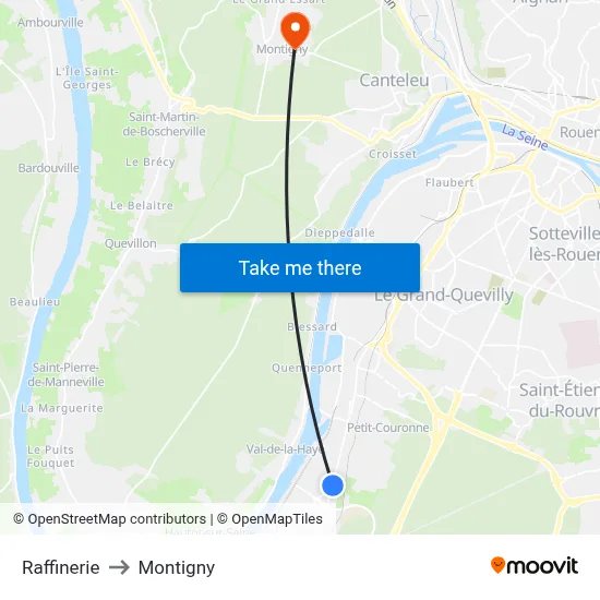 Raffinerie to Montigny map