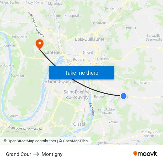 Grand Cour to Montigny map