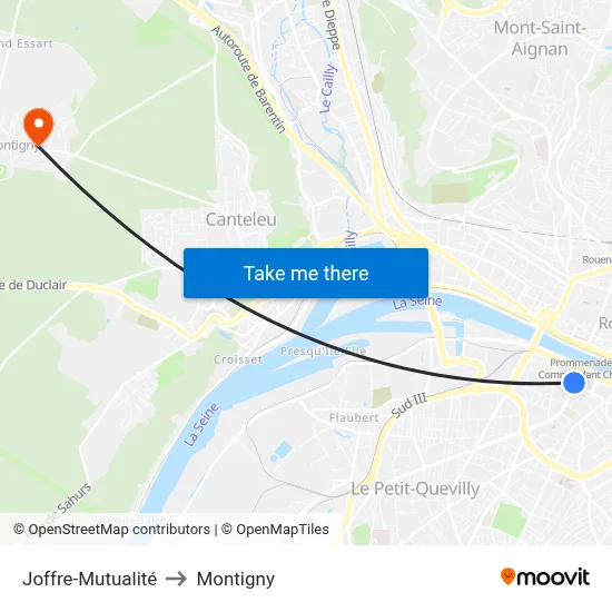 Joffre-Mutualité to Montigny map