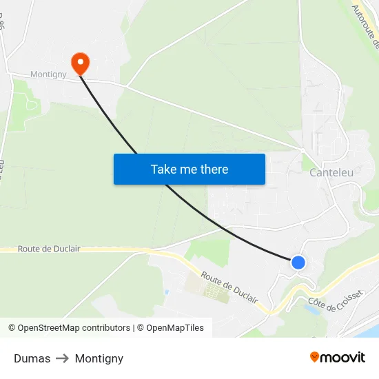 Dumas to Montigny map