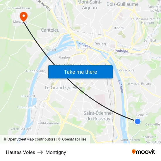Hautes Voies to Montigny map
