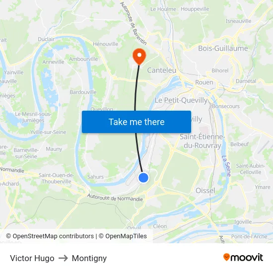 Victor Hugo to Montigny map