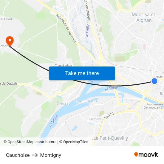Cauchoise to Montigny map