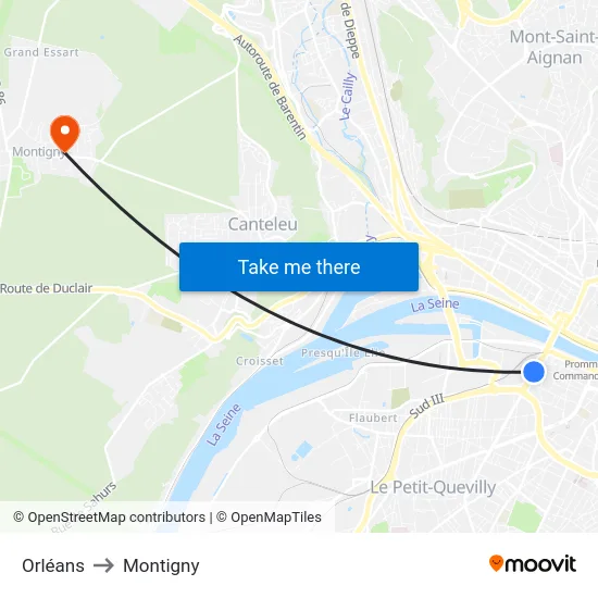 Orléans to Montigny map