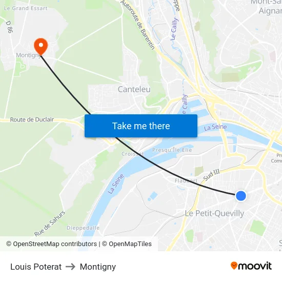 Louis Poterat to Montigny map