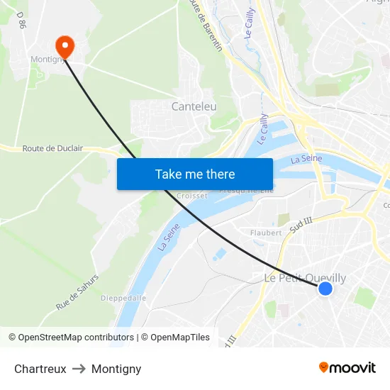 Chartreux to Montigny map