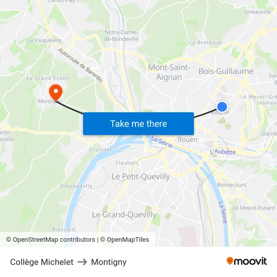 Collège Michelet to Montigny map