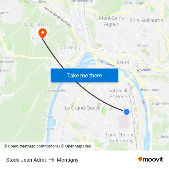 Stade Jean Adret to Montigny map