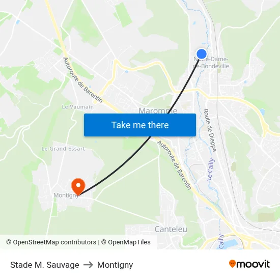 Stade M. Sauvage to Montigny map