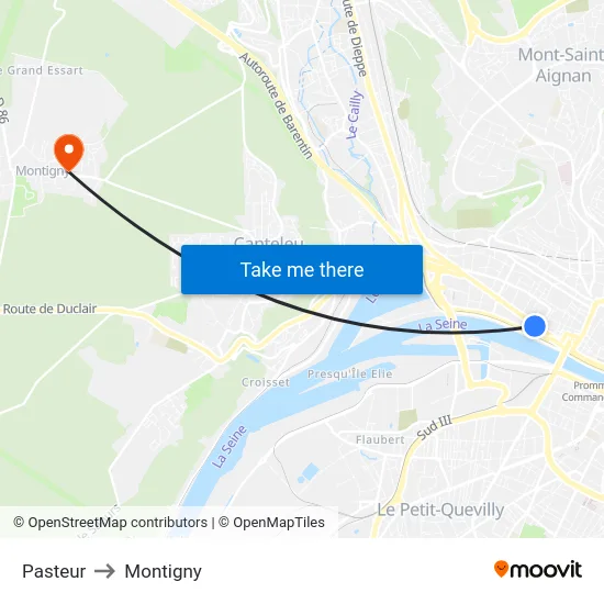 Pasteur to Montigny map