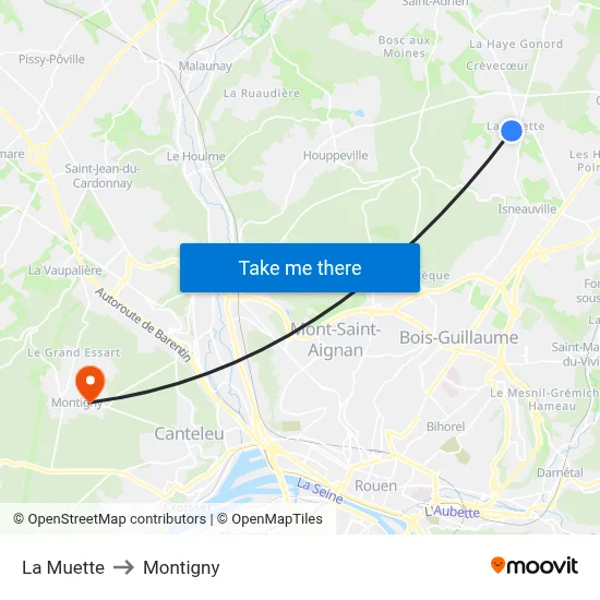 La Muette to Montigny map