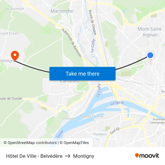 Hôtel De Ville - Belvédère to Montigny map