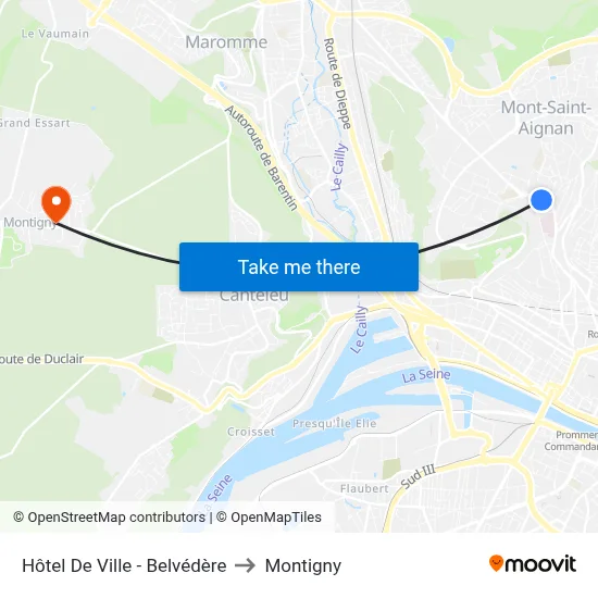 Hôtel De Ville - Belvédère to Montigny map