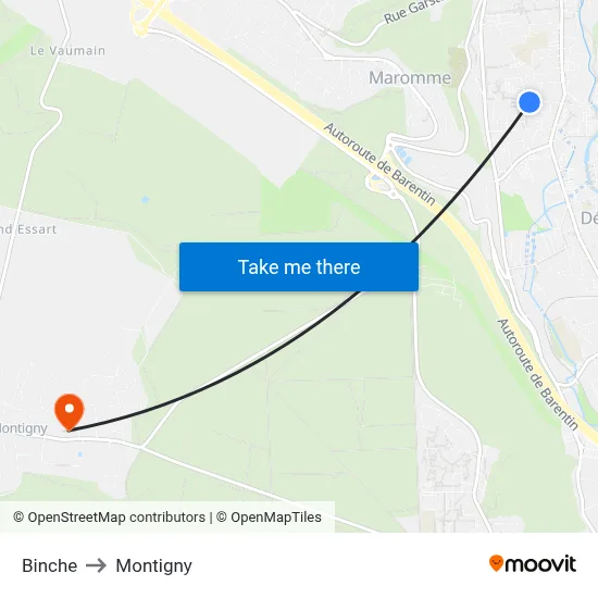Binche to Montigny map