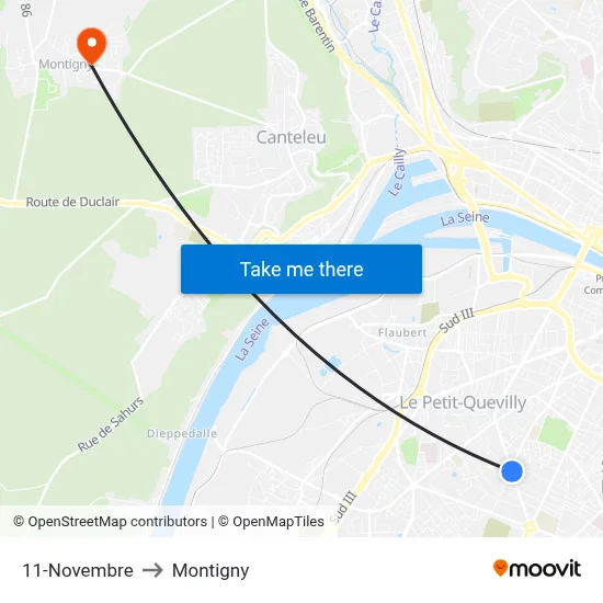 11-Novembre to Montigny map