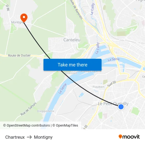 Chartreux to Montigny map