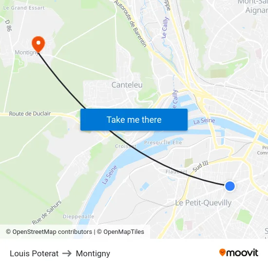 Louis Poterat to Montigny map