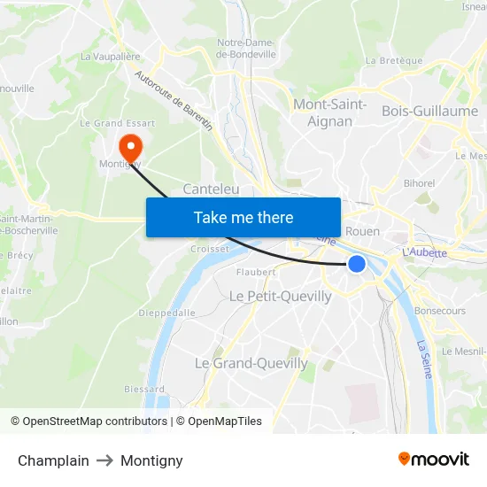 Champlain to Montigny map
