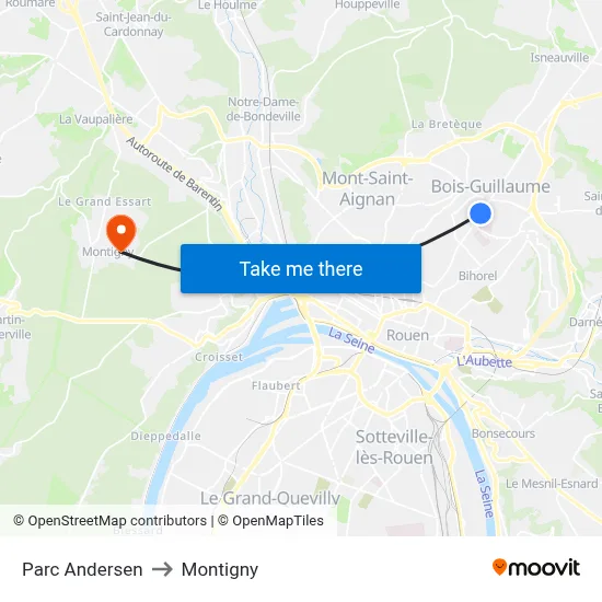 Parc Andersen to Montigny map
