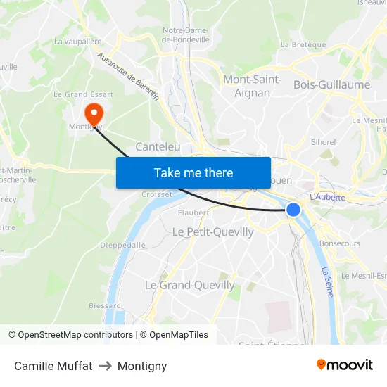 Camille Muffat to Montigny map