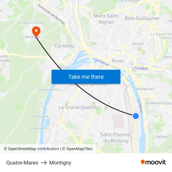 Quatre-Mares to Montigny map