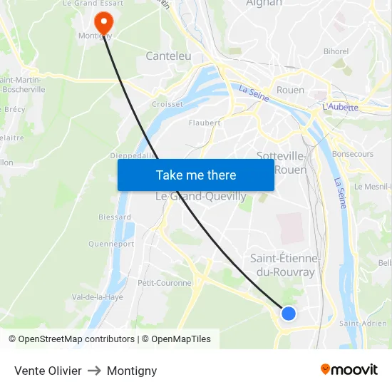 Vente Olivier to Montigny map