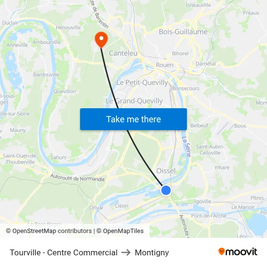 Tourville - Centre Commercial to Montigny map