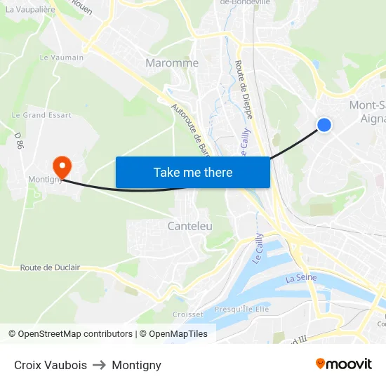 Croix Vaubois to Montigny map