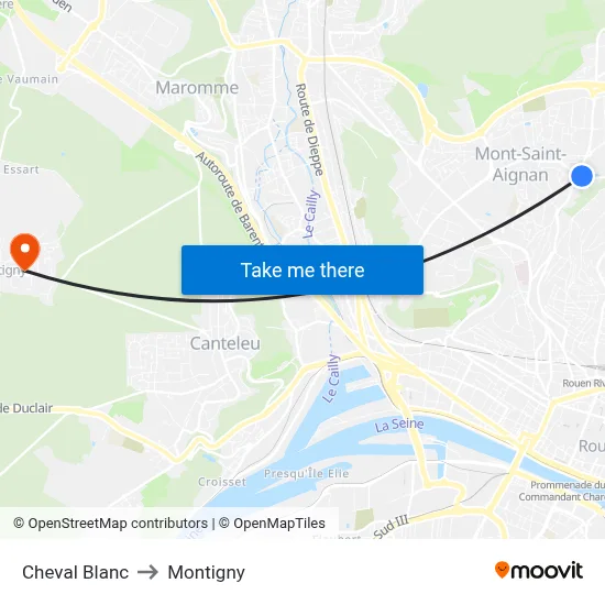 Cheval Blanc to Montigny map