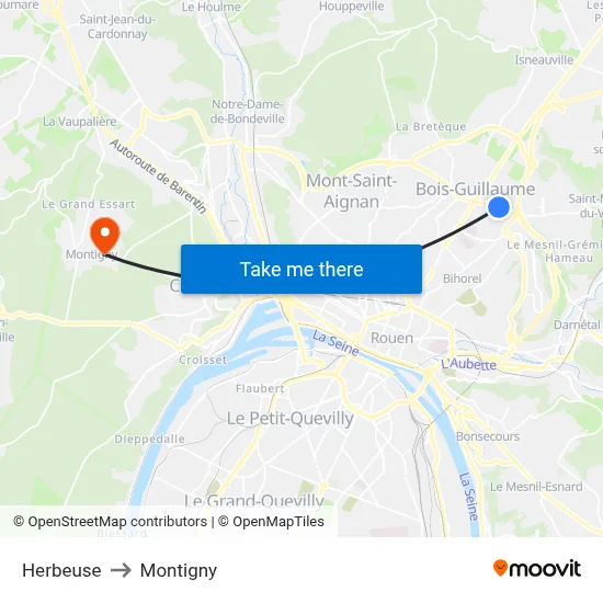 Herbeuse to Montigny map