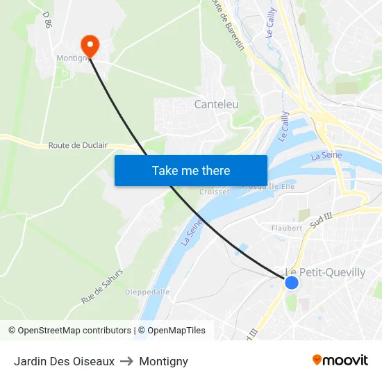 Jardin Des Oiseaux to Montigny map