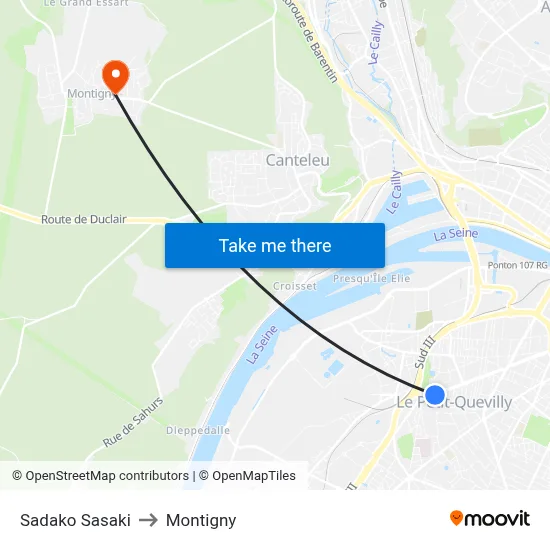 Sadako Sasaki to Montigny map